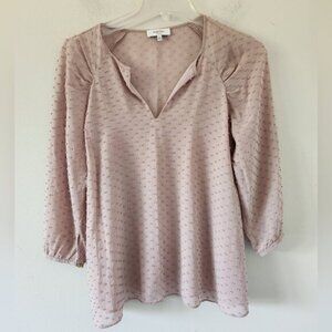 ARITZIA | Babaton Augusta Silk Blouse Swiss Dot Split Crewneck Pink Sz XS
